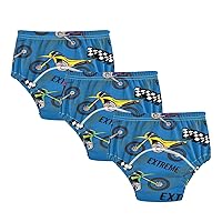 Little Boys Potty Training Undies Bright Blue Motorcycles 3pcs Absorb Water Boxer Briefs Underwear Trainer Underwear