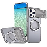 ZIFENGXUAN- Case for iPhone 14Pro Max/14 Pro/14 Plus/14, Camera Sliding Window Translucent Cover with Invisible Magnetic Ring Stand Shell (14 Plus,Grey)