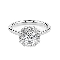 Riya Gems 2 CT Asscher Diamond Moissanite Engagement Ring Wedding Ring Eternity Band Vintage Solitaire Halo Hidden Prong Setting Silver Jewelry Anniversary Promise Ring Gift