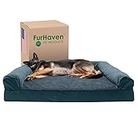 Furhaven Cooling Gel Dog Bed for Large Dogs w/ Removable Bolsters & Washable Cover, For Dogs Up to 125 lbs - Sherpa & Chenille Sofa - Orion Blue, Jumbo Plus/XXL