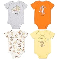 Disney Mickey Mouse Winnie the Pooh Baby 4 Pack Cuddly Snap Bodysuits made with Organic Cotton Newborn to Infant