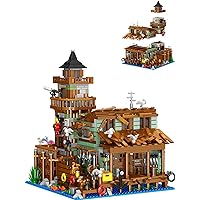 Fishing Village Store House Building Set, 1881 PCS Wood Cabin Mini Building Block Kit, STEM Architecture Toys, Birthday Gift for Adults Ages 8-14+ Teens