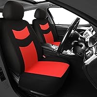 Universal Car Seat Covers for Front Seats, Cloth Front Car Seat Cover, Easy to Install, Breathable and Washable Universal Interior Covers for Auto, SUV, Sedan, Van, Airbag Compatible, Black & Red