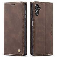 QLTYPRI Samsung Galaxy A13 5G case Vintage PU Leather Wallet Case TPU Bumper [Card Slots] [Hands-Free Kickstand] [Magnetic Closure] Shockproof Flip Folio Case for Samsung A13 5G/A04s - Coffee Brown