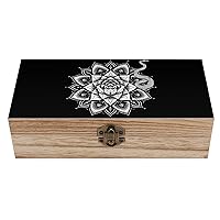 Mandala Flower Snake Meditation Yoga Spiritual Wooden Storage Box Keepsake Box Gift Box Jewellery Trinket Box with Lid for Craft Gifts