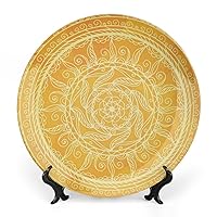 Decorative Ceramic Plate Round Porcelain Plate,8 inch,Yellow Retro Pattern,for Fine Dining Upscale Events, Dinner Parties, Weddings, Catering,Yellow White