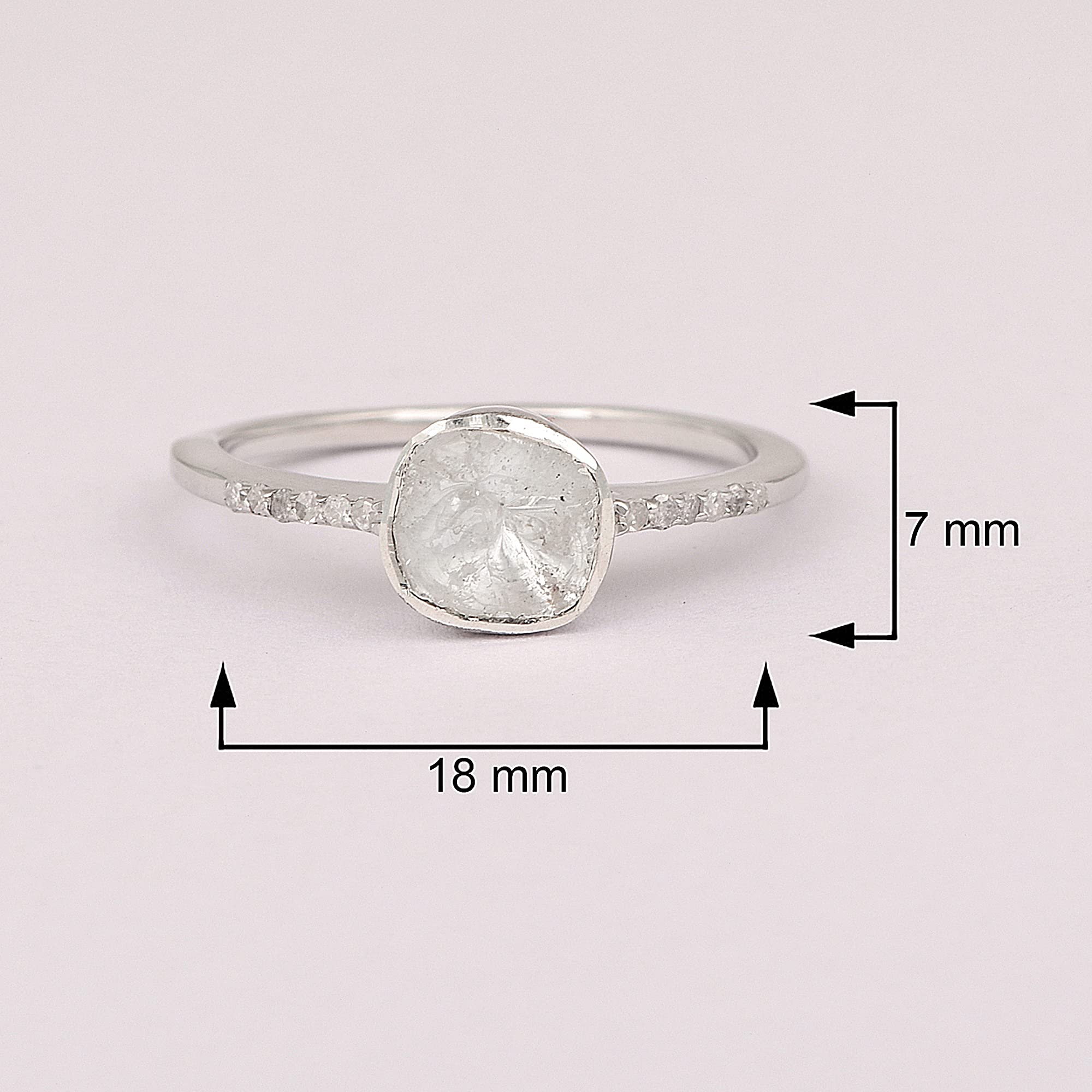 0.25 CTW Natural Diamond Polki Solitaire Engagement Ring 925 Sterling Silver Platinum Plated Slice Diamond Jewelry