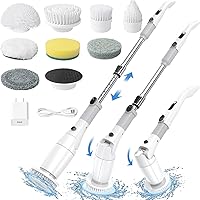 Electric Spin Scrubber, Cordless Shower Scrubber with 8 Replaceable Brush Heads, 3 Adjustable Angle 2 Speeds Electric Cleaning Brush Waterproof Electric Scrubber for Cleaning Bathroom Kitchen Tub Car
