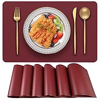PVC Heat Resistant Placemats Set of 6, Waterproof Wipeable Floor Place Mats, Non-Slip Easy Clean Table Mats for Kitchen Table Decor, 12x18 Inch (Burgundy)