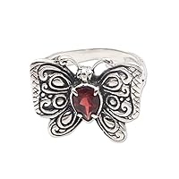 NOVICA Artisan Handmade Garnet Cocktail Ring Faceted Butterfly from Bali .925 Sterling Silver Indonesia Animal Themed Birthstone Gemstone Bug Butterflybutterfly 'Chosen Butterfly'