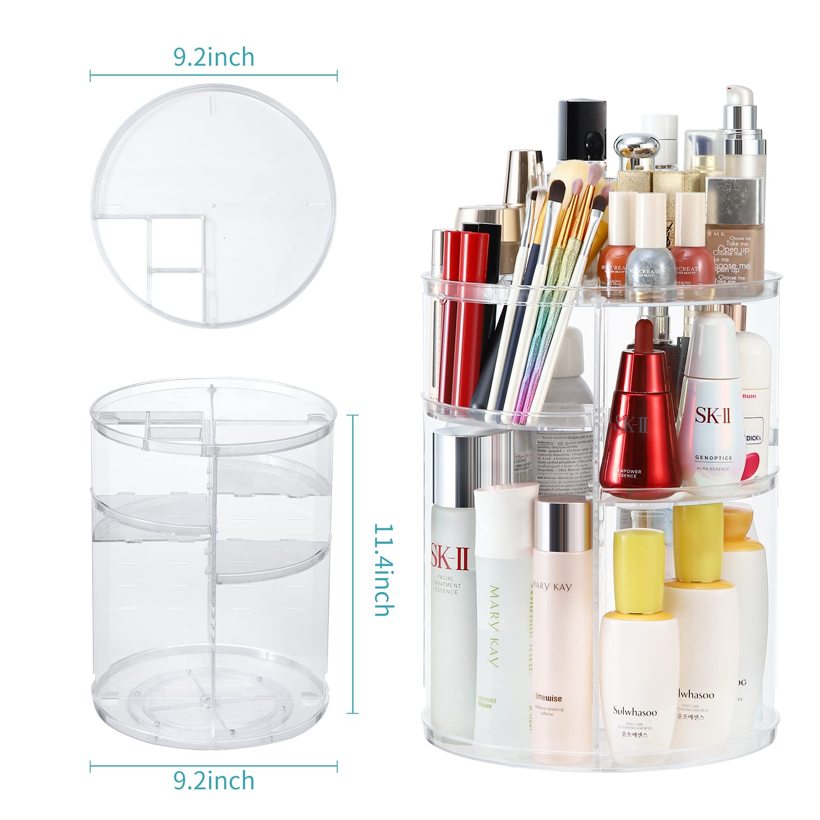 COOLBEAR 360 Rotating Makeup Organizers and Storage, Spinning Cosmetic Display Case with 6 Adjustable Layers for Bathroom Vanity Countertop, Fits Perfume Cream Skincare and More, Clear Acrylic