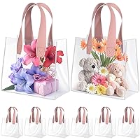 WSERE 8 Pieces Clear Plastic Gift Bags with Handle, Reusable PVC Gift Wrap Tote Bags for Wedding Birthday, Pink