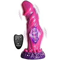 Xenox Vibrating Silicone Dildo with Remote for Men, Women, & Couples. Fantasy Dildo, Stimulating Textures. Rechargeable & Waterproof. 2 Pieces, Pink.