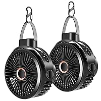 Odoland 2 Packs 10000mAh Camping Rechargeable Fan with Hanging Hook Carabiner, Portable Battery Operated Tent Fan, Quiet Strong Airflow, Outdoor Fan USB Desk Fan for Picnic Travel Barbecue Fishing