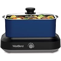 West Bend 87905B Slow Cooker Large Capacity Non-stick Vessel with Variable Temperature Control Includes Travel Lid and Thermal Carrying Case, 5-Quart, 760 watts, Blue