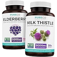 Save $4 (12% off) - Liver & Immune Support Bundle - Organic Milk Thistle Capsules - 80% Silymarin - 9,000mg of Milk Thistle Seed Extract and Organic Elderberry Capsules 10:1 Extract for Immune Support