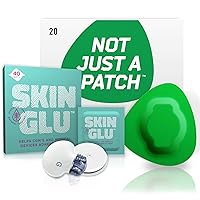 & Skin Glu Combo Pack, Adhesive Patches for CGM and Infusion Site, Compatible with Freestyle Libre & Medtronic Sensors, Plus CGM Patch Barrier Wipes, (20 Green Patches & 40 Wipes)