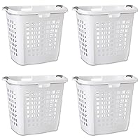 Sterilite Ultra Easy Carry Laundry Hamper, Comfort Handles to Easily Carry Clothes Between the Bedroom and Laundry Room, Plastic, White, 4-Pack