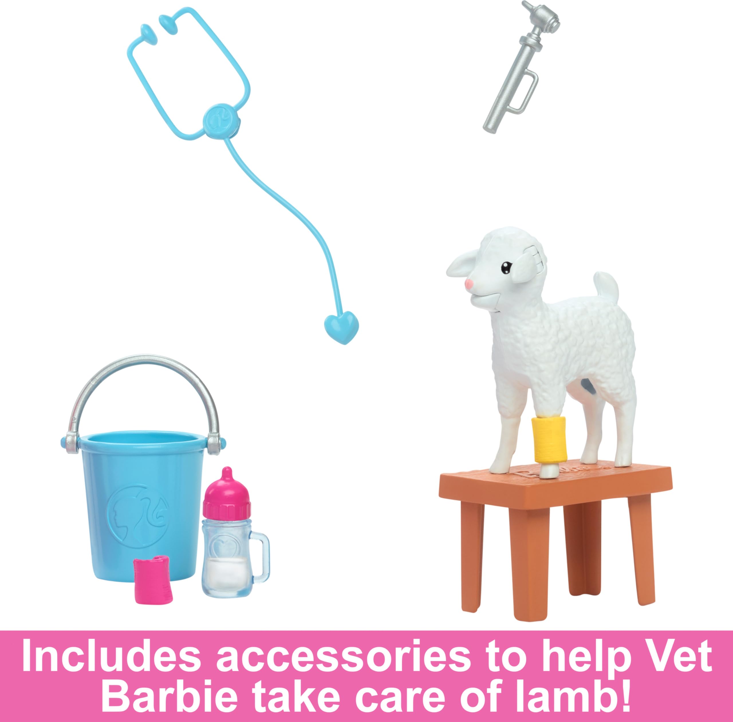 Barbie 65th Anniversary Doll & 10 Accessories, Farm Veterinarian Set with Blonde Vet Doll, Lamb with Moving Ears & More