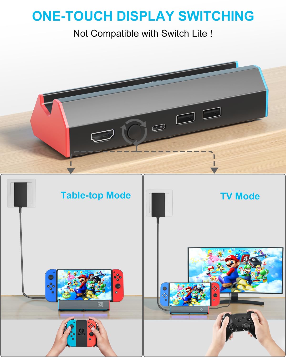 Switch Dock, TV Docking Station for Nintendo Switch/Switch OLED,Portable Switch Charging TV Dock Replacement with 4K HDMI Adapter/Type C Port/USB Port for Official Nintendo Switch (Normal Model)