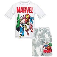 Marvel Spider-Man Avengers Toddler Boys UPF 50+ Rash Guard and Swim Trunks Outfit Set Toddler to Big Kid
