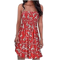 Women's Summer Dresses 2023 Sleeveless Floral Casual Bohemian Print Ruched Beach Dress Sun Dresses Casual
