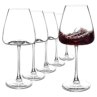 Red Wine Glasses Set of 6, 19.5 oz Durable Wine Glasses, Large Long Stem Wine Glasses with Unique Concave Bowl Base for Wine Tasting, Holiday and Home - Clear Glass