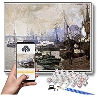 Paint by Numbers Kits for Adults and Kids Boats in The Pool of London Painting by Claude Monet Arts Craft for Home Wall Decor