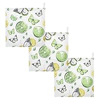 Lemon with Butterflies Baby Washcloths - 3 Pack Muslin Cotton Face Towels for Baby Newborn Girls and Boys - Soft and Absorbent - 11.8 Inch