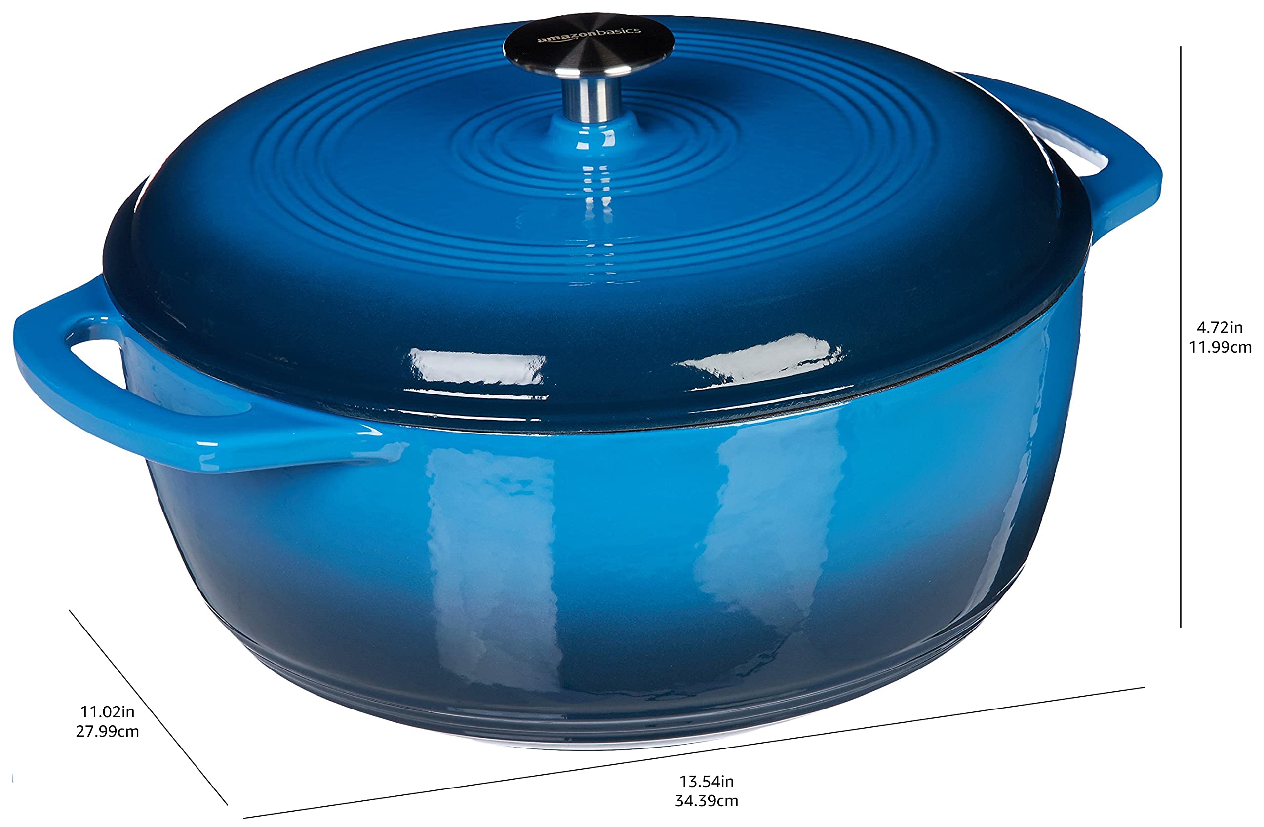 Amazon Basics Enameled Cast Iron Covered Round Dutch Oven, 6-Quart, Blue
