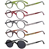 Eyekepper 5-pack Spring Temple Vintage Mini Small Oval Round Reading Glasses include Sunshine Readers +2.5