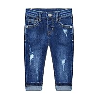 KIDSCOOL SPACE Baby Girl Boy Jeans,Little Kid Elastic Band Inside Ripped Denim Jeans Pants