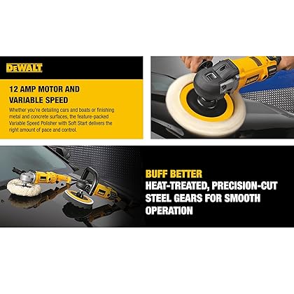 DEWALT Buffer Polisher, 7”-9”, 12 amp, Variable Speed Dial 0-3,500 RPM’s, Corded (DWP849X) Yellow