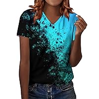 Casual Summer Tops for Women,Women's Short Sleeved Shirt V-Neck Fashionable Printed T-Shirt Casual Short Sleeve Tunic Tops