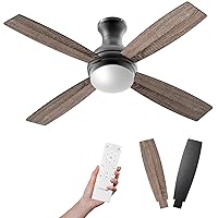 Consciot 52 Inch Black Ceiling Fan with Lights and Remote, Reversible DC Motor, Quiet LED Modern Flush Mount Ceiling Fan, Dimmable 3CCT LED Light, 6 Speeds, Timer, for Bedroom, Living Room Indoor Use