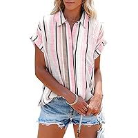 SySea Womens Short Sleeve Striped Shirts Casual Button Down V Neck Work Blouses Tops
