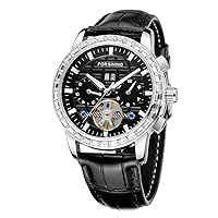 Men's Watch Diamond Crystal Fashion Luxury Stainless Steel Waterproof Mechanical Wrist Watch with Date Month Week, Business