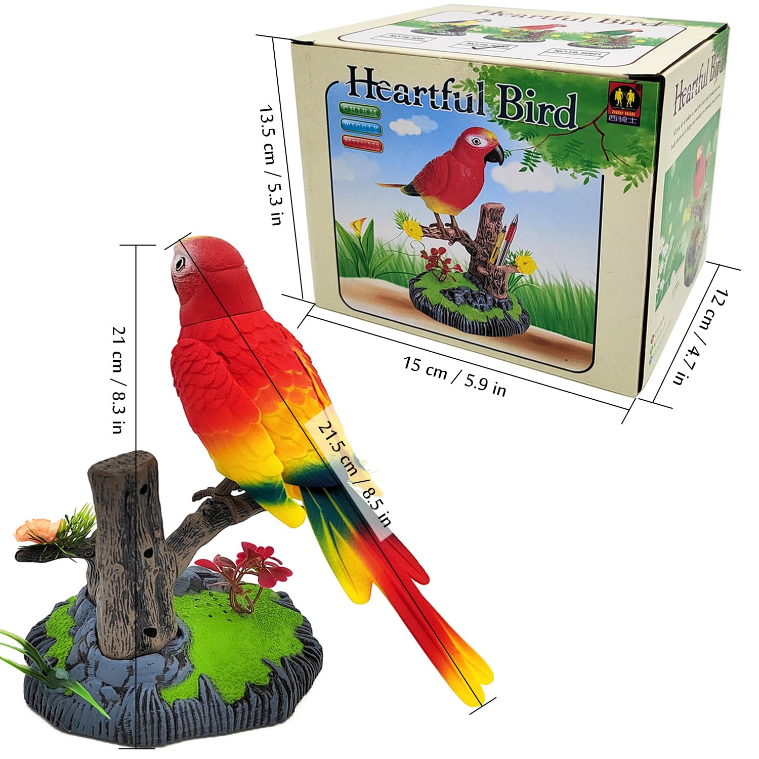 Tipmant Electronic Bird Toys Electric Parrots Animal Pets Move Chirp Realistic Home Office Room Decoration Kids Birthday Gifts (Red)