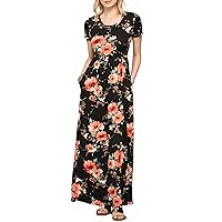 Made By Johnny Womens Short Sleeve Loose Plain Casual Long Maxi Dresses with Pockets