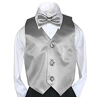 2pc Boys Satin Silver Vest and Bow tie Set from Baby to Teen (5)