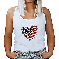 Summer Womens Tank Top 4th of July Fashion Sleeveless American Flag T-Shirt Loose Patriotic Heart Print Vest Shirts
