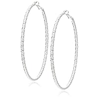 Extra Large Textured Click-It Hoop Earrings, Silver Tone,One size