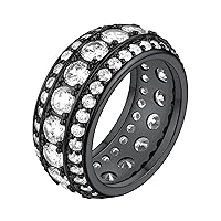 FindChic 18K Gold Plated Statement Band/Thick 3 Row Band/Cuban Chain Rings for Men Women Size 7 to 14 Cubic Zirconia Bling Jewelry, with Gift Box