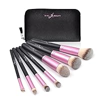 Premium Makeup Brushes, Synthetic Foundation Powder Concealers Eye Shadows Makeup 8pcs Brush Set with Elegant Travel Pouch. Pink and Black. Great for Gifts and Makeup Artists