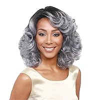 Andongnywell Human Hair Wavy Wigs with Bangs Curly Wig for Black Women Density Natural Color Hairpiece