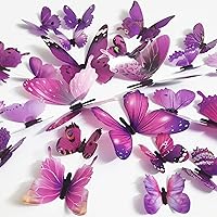 60Pcs 3D Butterfly Wall Decor, Decoration Party Birthday Cake Waterproof Removable Mural Sticker, Butterflies Wall Art Home Decals Living Room Bathroom Bedroom Office Decorative (Purple)