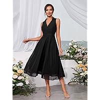 Dresses for Women - Zip Back Chiffon -line Dress (Size : Medium)