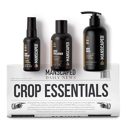 MANSCAPED® Crop Essentials, Male Care Hygiene Bundle, Includes Refined™ Body Wash, Crop Preserver™ Moisturizing Ball Deodorant, Crop Reviver™ Body Toner and Magic Mat™ Disposable Shaving Mats