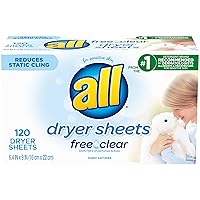 all Fabric Softener Dryer Sheets for Sensitive Skin, Free Clear, 120 Count
