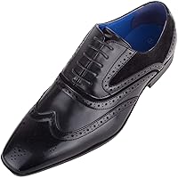 Mens Slip On Lace Up Formal Smart Work Suit Shoes Brogues with Contrasting Detail
